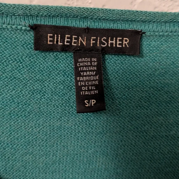 Eileen Fisher 100% Merino Wool Teal V‑Neck Knit Top - Picture 3 of 7